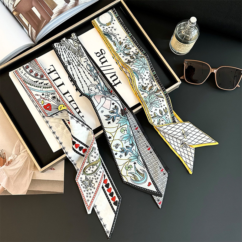 Bufanda de seda, tira delgada y larga, sentido de alta gama, nuevo bolso de la marca del tarot de la constelación, pañuelo para el cabello, cinturón para el cabello, cinturón para la cintura