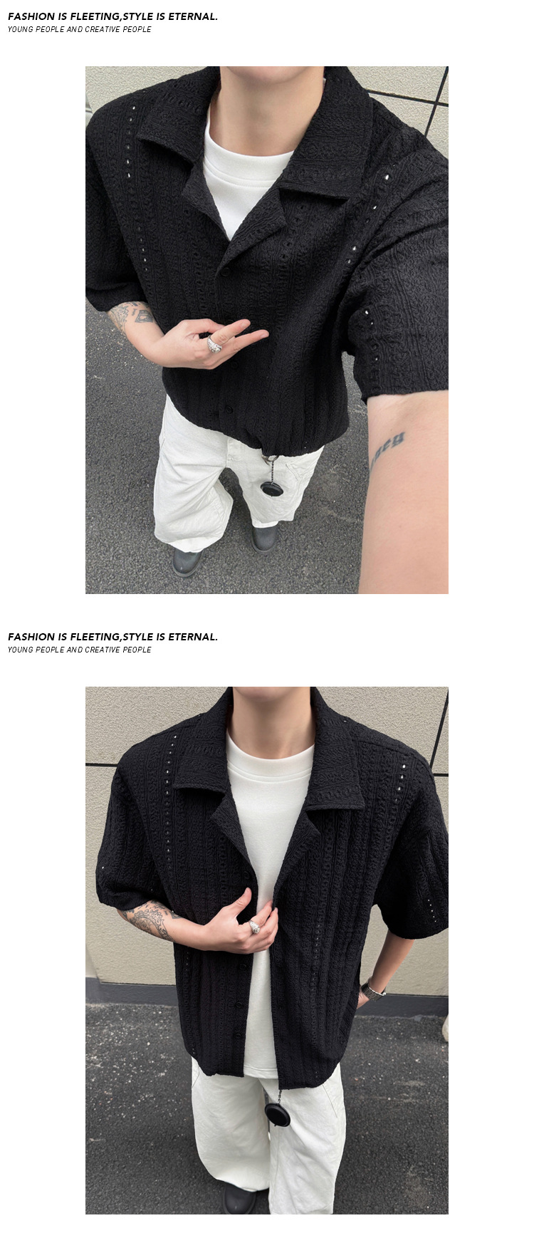 Herren Kurzarmhemd Im Hong Kong Style Oversize Schwarz_voghion.com