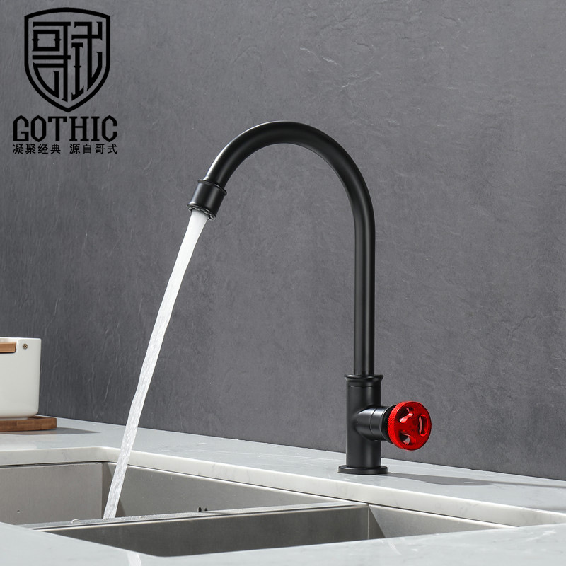 Colombian Industrial Style Kitchen Faucet Single Cold Black Sink Vegetable Basin All Copper Rotary Household Faucet