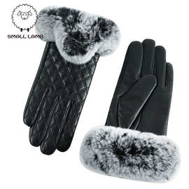 厂家批发秋冬季加绒手套时尚韩版兔毛毛口女士分指保暖加厚手套