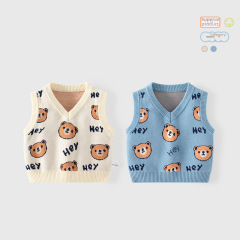 Korean Version Cute Embroidered Bear Infant Vest Spring and Autumn Pure Cotton Grade A Children's Vest Knitted Infant Vest for Outside Wear