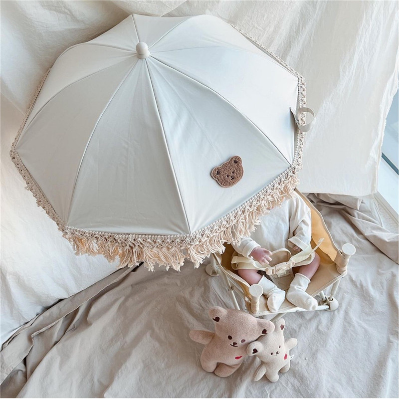INS Embroidered Bear Children's Outdoor Trolley Sunshade Baby Beach Sunscreen UV Umbrella INS Embroidered Bear Children's Outdoor Trolley Sunshade Baby Beach Sunscreen UV Umbrella