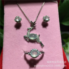 s925纯银镀金镶缅甸天然翡翠三件套可批量定制