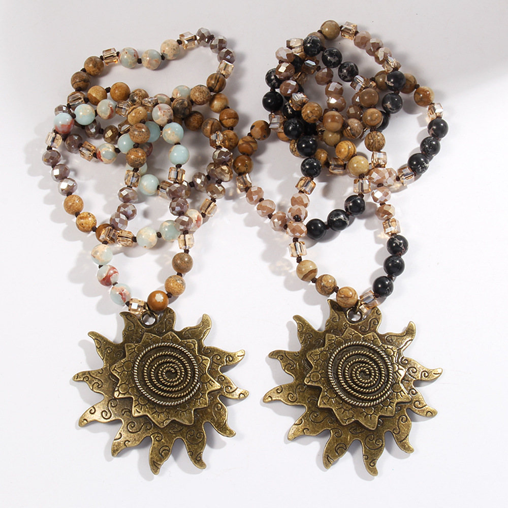 Beaded Chain Chain Type 1 Piece Quantity Bohemian Sun Natural Stone Beaded Chain Pendant Necklace In Bulk