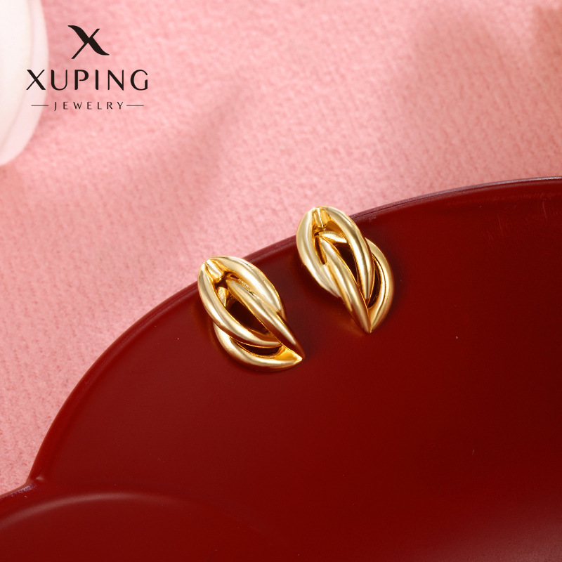 Pendientes de Botón Xuping, Modernos, Chapados en Oro, Simples, Versátiles, Exquisitos, Sin Circonitas, Joyería al por Mayor Transfronteriza