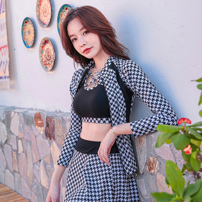 South Korea Sports Diving Suit Long-sleeved Trousers Split Five-piece Swimsuit Women's Sunscreen Zipper Scuba Suit Jellyfish Suit