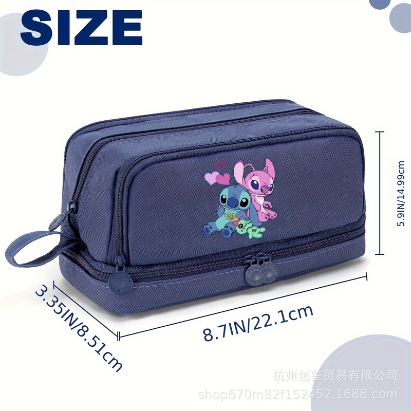 Stitch ペンバッグ 大容量文具収納バッグ 小学生用 二層子供用ポータブル文具バッグ 写真プリント付き|undefined