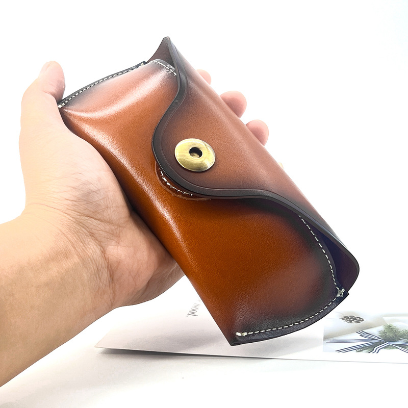 Genuine Leather Glasses Case, Retro Sunglasses, Vegetable-Tanned Leather, Portable Anti-Pressure Belt Storage for Prescription Lenses