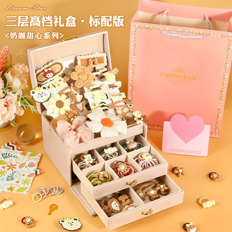 Regalo del día del niño Juguetes de cumpleaños para niñas Niña de 3 años, 10 niñas, 8 cajas de regalo de joyas, 9 accesorios para el cabello