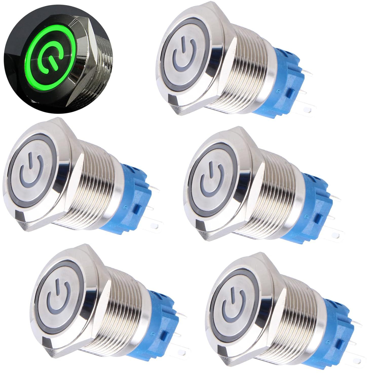 DMWD 5 件 19 毫米金属锁闭按钮开关防水防破坏银色外壳 12V-24V