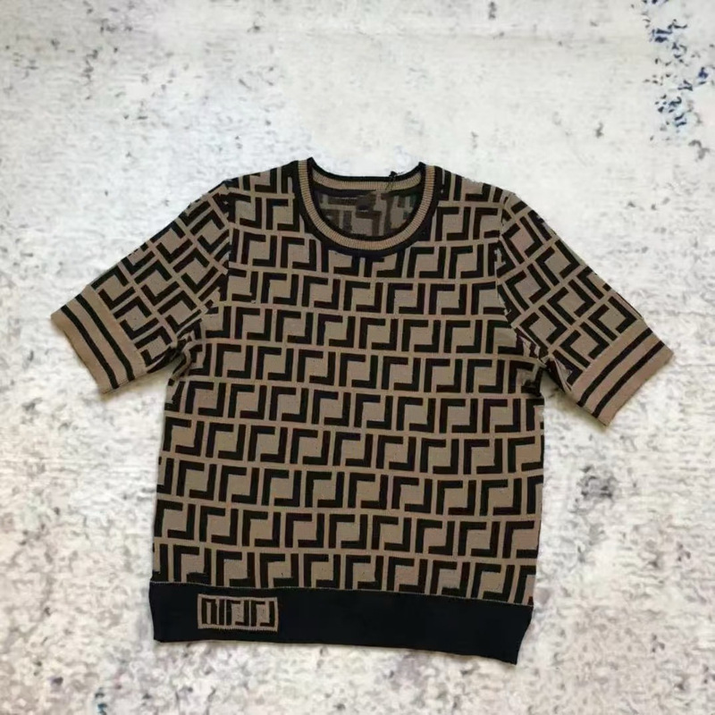 Summer New Classic Vintage Alphabet Jacquard Fashion All-match Slimming Round Neck Pullover Short Sleeve Sweater for Women Summer New Classic Vintage Alphabet Jacquard Fashion All-match Slimming Round Neck Pullover Short Sleeve Sweater for Women