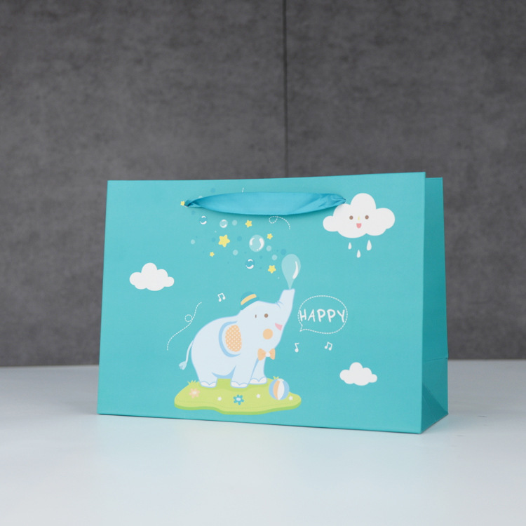 现货秒发童装店手提袋创意卡通小象礼品袋购物袋收纳纸袋可印