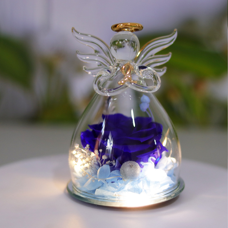 Comercio electrónico transfronterizo cubierta de vidrio flor eterna angelito rosa eterna Navidad regalo del día de San Valentín cubierta de vidrio decoración