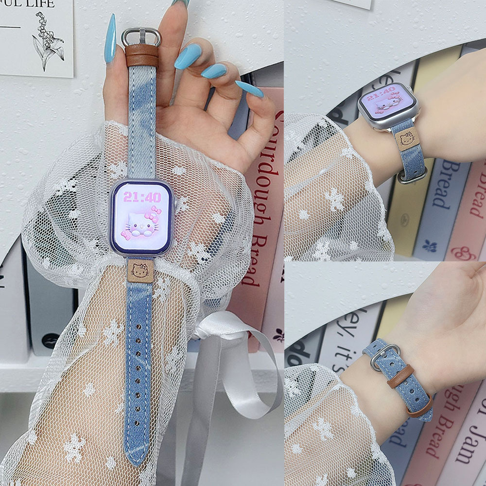 Suitable for Apple Applewatch S10 Accessible Luxury Watch Strap S9876 Women's Denim Niche Wristband Women's Watch Strap