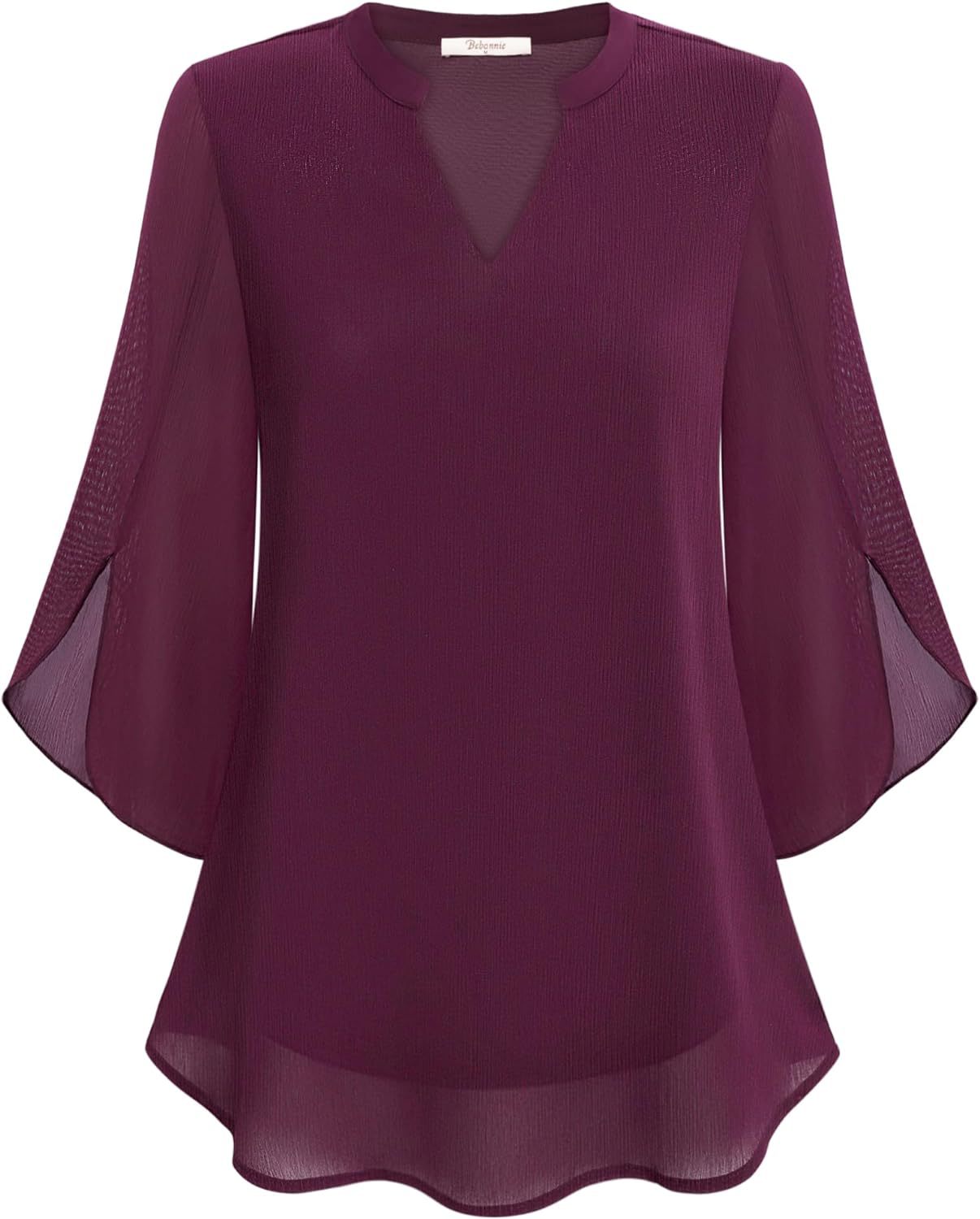 Damen Chiffonbluse Mit V-ausschnitt Und Blütenärmeln_voghion.com