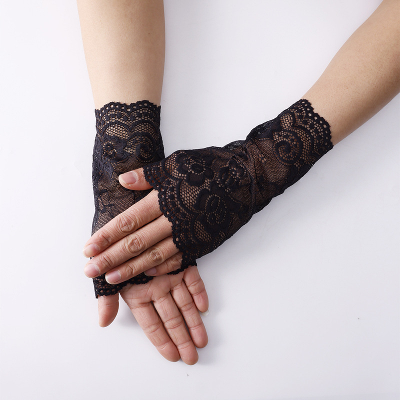 Factory Summer Stretch Lace Short Gloves Sun-resistant Driving Women's Thin Gloves Yoga Wrist Set Fake Sleeve