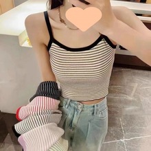法式修身条纹吊带背心女2023年春夏季高腰短款甜酷辣穿搭上衣女