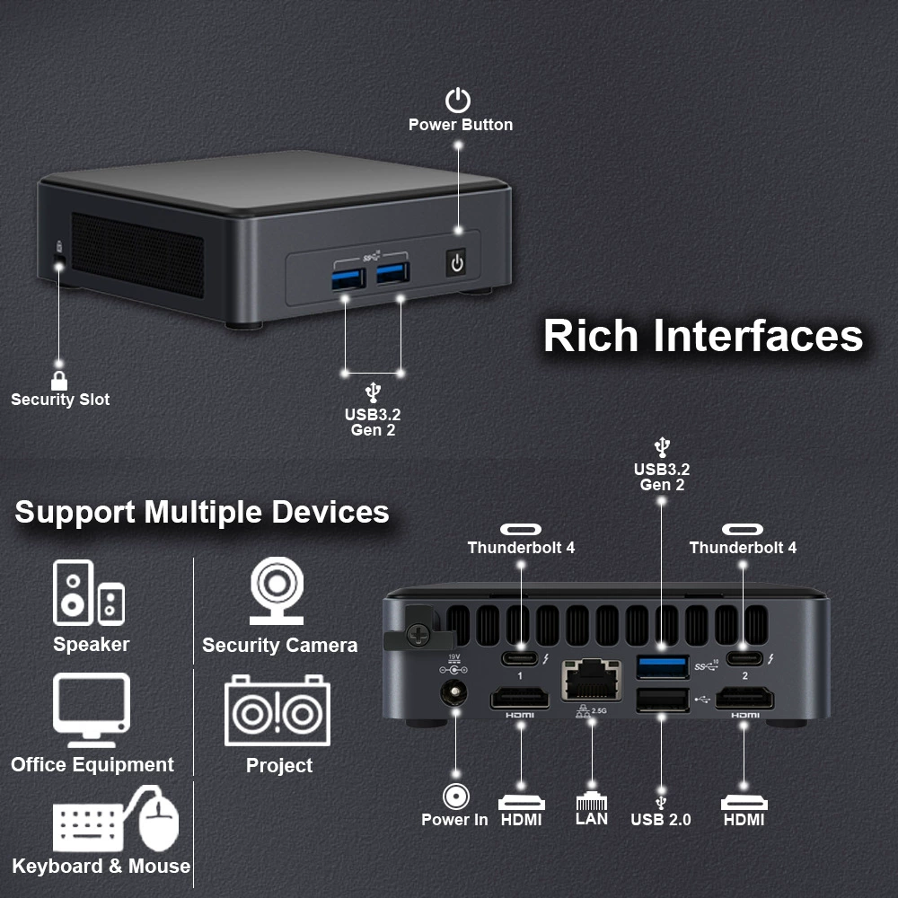 Intel мини-ПК NUC11TN Tiger Canyon, компактный рабочий/игровой компьютер