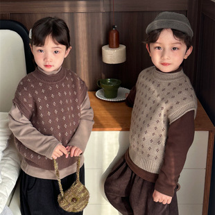 Jiaye Children's 2024 Winter Half-turtleneck Wool Vest for Men and Women Baosen Thickened Inner Vest