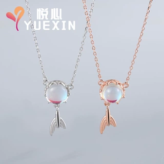 S925纯银水晶鱼尾项链女ins小众设计感森系月光锁骨链银饰批发