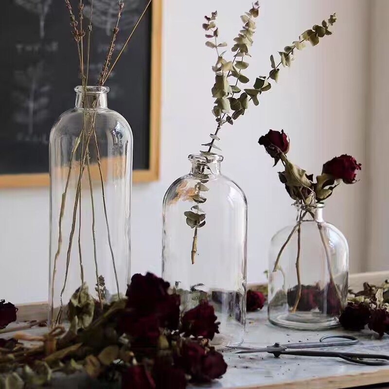 New high narrow mouth glass vase small mouth transparent flower arrangement hydroponic thin mouth long neck flower desktop decorative ornaments