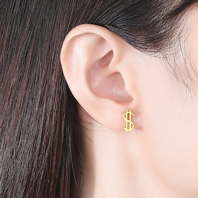 Plata esterlina s925 moneda símbolo Stud pendientes nicho diseño plata esterlina Stud pendientes nuevo personalizado Stud pendientes dormir-libre recogida