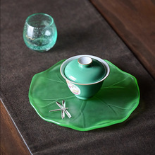 日式玻璃壶承荷叶干泡台磨砂玻璃茶道禅意托盘茶道配件小茶盘壶垫