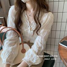 1688春秋季新款韩国甜美设计感小衫气质宽松v领长袖温柔雪纺衫女