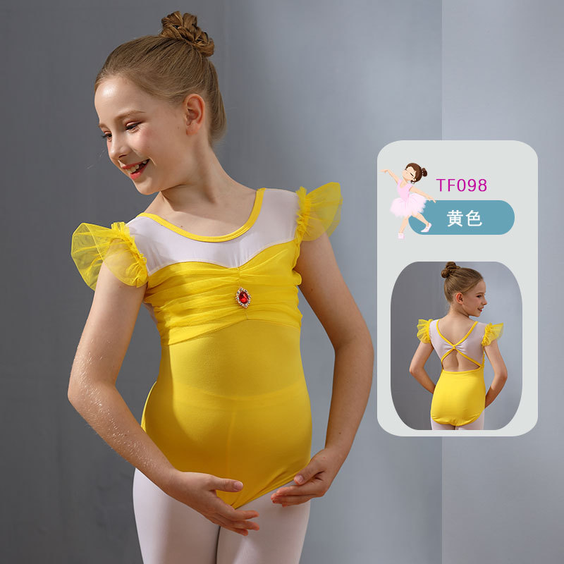 Ropa de baile de los niños verano niñas media manga práctica ropa estudiante rendimiento ropa media y grandes niños Ballet hilados color a juego