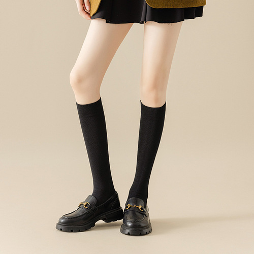 Calf socks women's solid color long-tube spring, autumn and winter knee-length cotton high-tube ins trendy long-tube over-the-knee calf socks