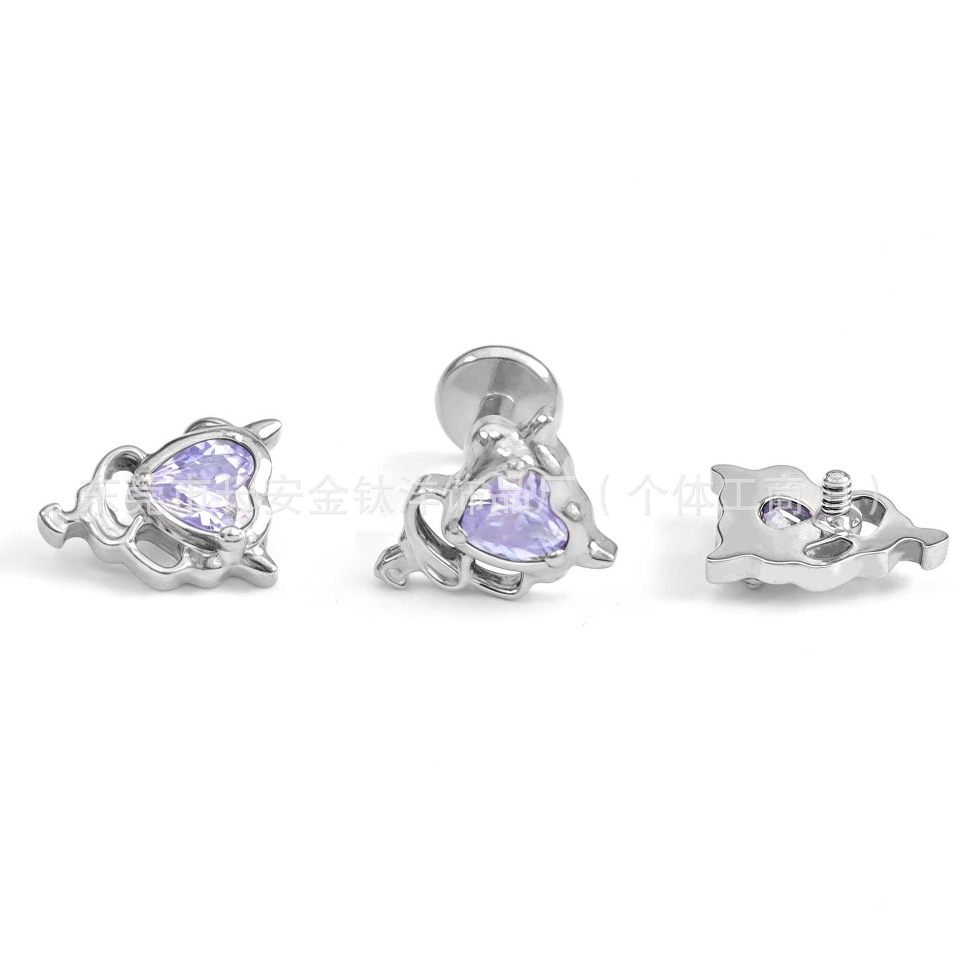 F136 Titanium Internal Thread Heart Devil Earrings Lip Nails Nose Nails Ear Bone Nails G23 Titanium Alloy Body Piercing Jewelry detail image 7