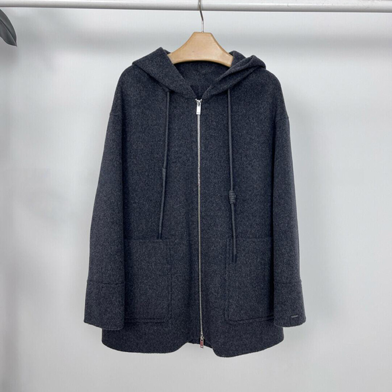 The Same Style as the Mall 2025 Winter New Style Sheep Wool Hooded Double-Sided Woolen Outwear Jacket for Women 4Ga171531