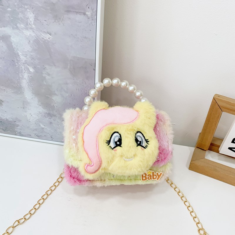 Nuevos bolsos para niños otoño e invierno, bolsos de mensajero lindos para niñas coreanas, bolsos de lana de moda para niñas, bolsos de perlas