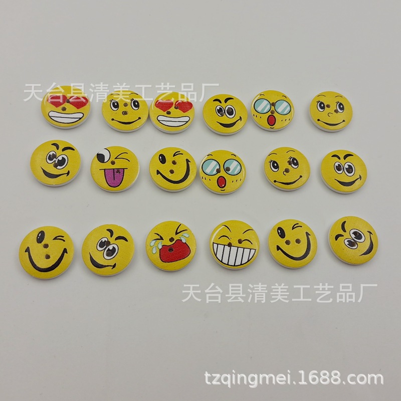 1.5/2/2.5cm paquete de emoji de fondo blanco de madera botones pintados botones de madera decorativos de madera 50/100 piezas por paquete