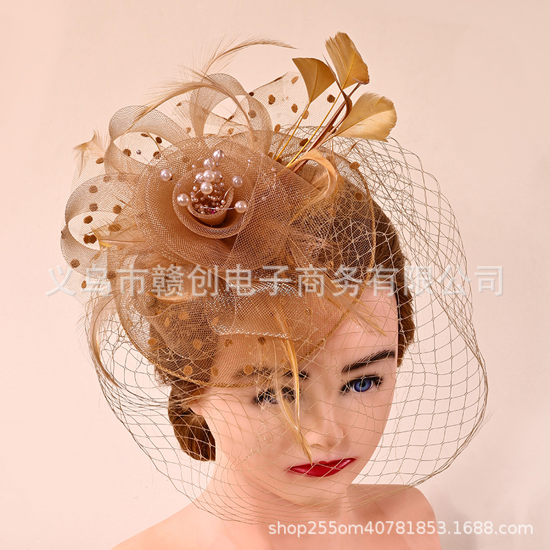 Colorful Mesh Headwear European and American Retro Feather Bridal Hat Tea Party Annual Meeting Party Dinner Hair Accessories Headband