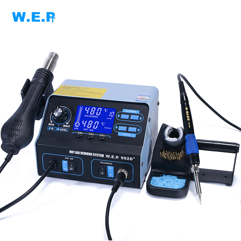 源头厂家WEP-992D+数显二合一热风枪焊台调温烙铁拆焊台多功能恒