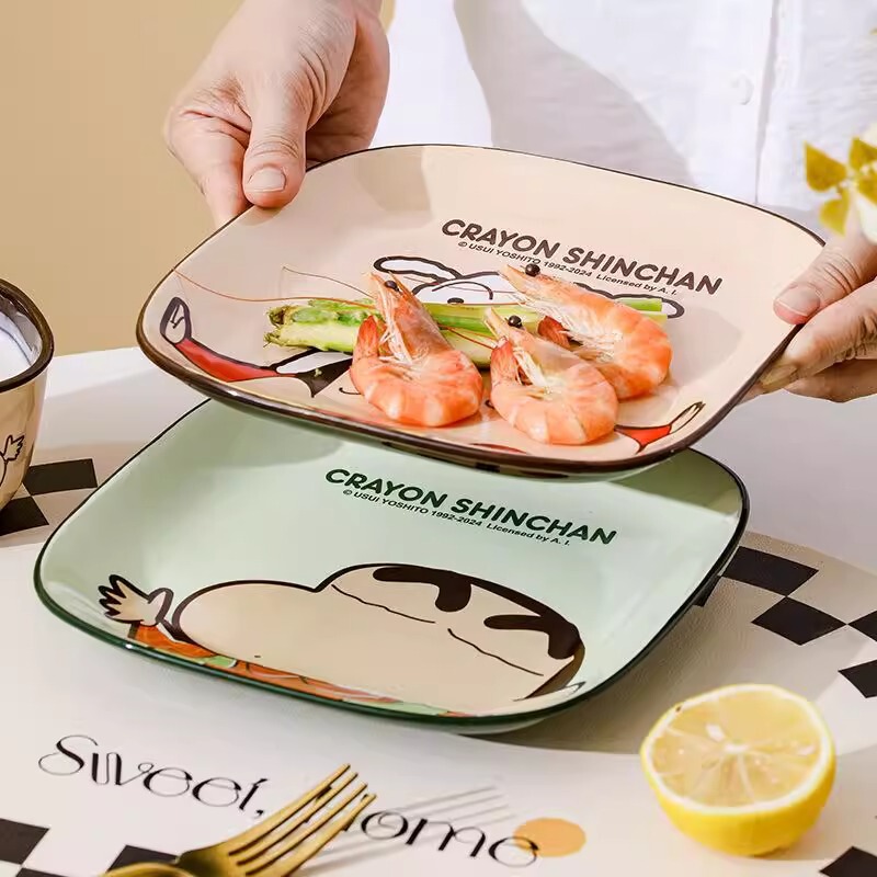 クレヨンしんちゃん陶器食器正方形丼高価値食器セット家庭用漫画子供用食器ボウルとスプーン|undefined