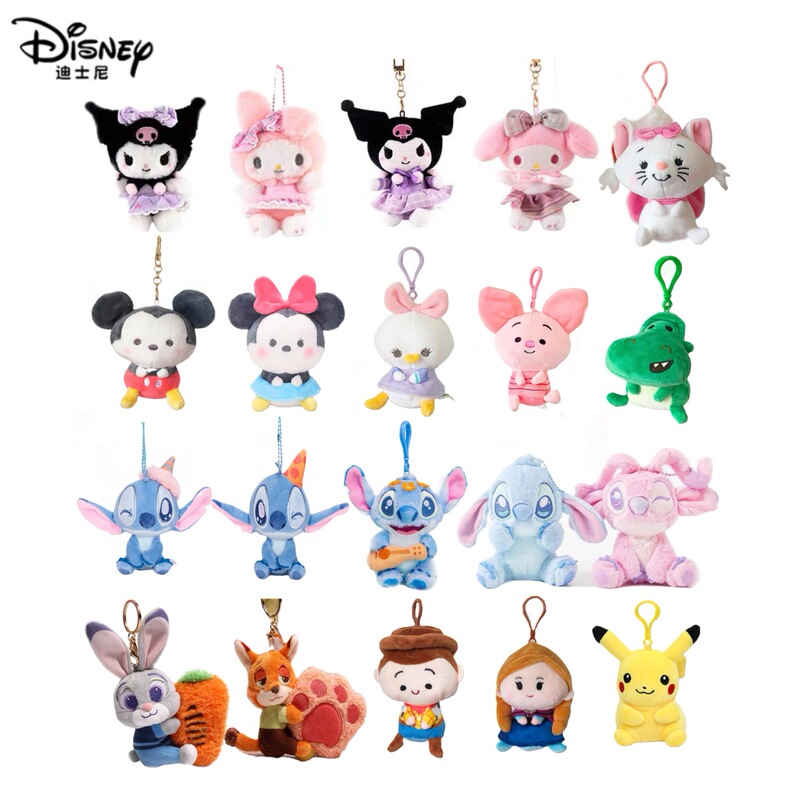 Authentic Disney Stitch Angel Plush Toy Kuromi Cartoon Doll Pikachu Keychain Pendant