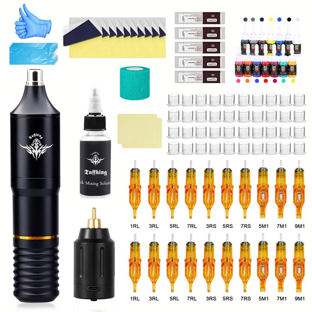 Set de máquina de tatuaje Tuffking para principiantes, equipo de práctica de tatuaje, venta al por mayor transfronteriza.