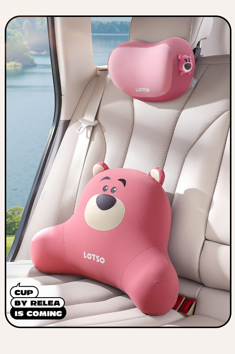 Strawberry Bear Car Headrest, Car Neck Pillow, In-Car Cushion, Car Driver's Seat Pillow, Lumbar Support Cushion