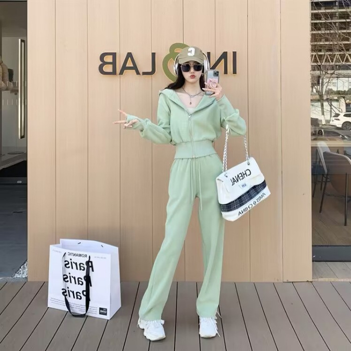 洋气套装女早秋连帽卫衣时尚休闲裤运动服小个子两件套潮|undefined
