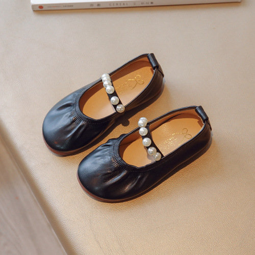 Princess Shoes for Girls 2025 Spring Fashion Kids Small Leather Shoes with Pearls Autumn/Winter Girl Bean Bean Single Shoes for Children