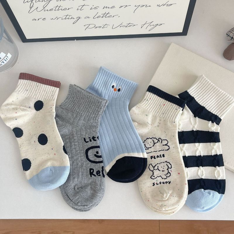 Mekki Summer 25 Socks Women's New Black Polka Dot Stripesd Thin Pattern Sweat-Absorbent Sports Socks Women's Socks