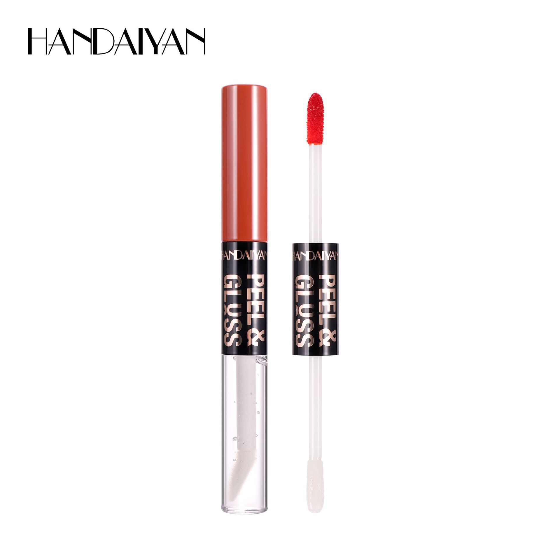 Transfronterizo rasgar lápiz labial mate impermeable HANDAIYAN humectante fácil de colorear reparación doble cabeza suave
