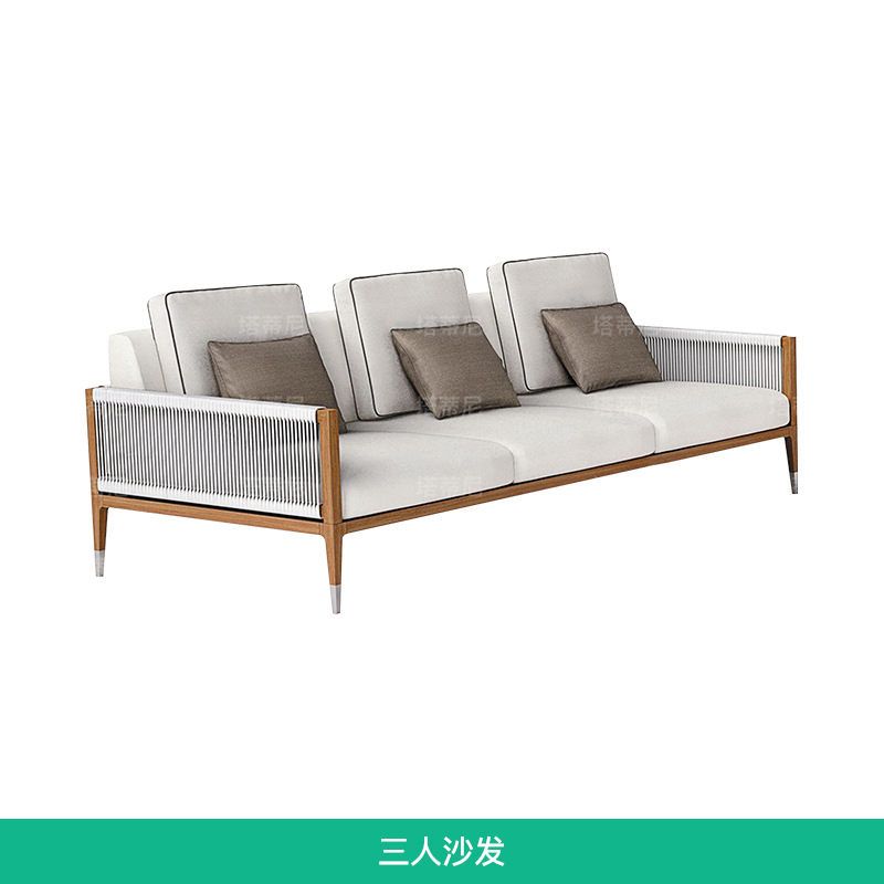 Sofá de exterior para patio, villa, muebles de ocio de teca anticorrosión, jardín al aire libre, hotel, impermeable, protección solar, sofá de madera maciza image 8