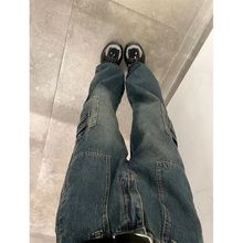 复古高街阔腿工装裤女秋季新款设计感高腰遮胯显瘦宽松牛仔裤子潮