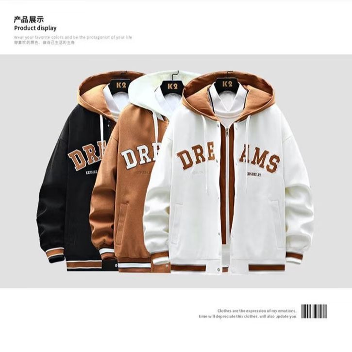 Spring and Autumn new fake two-piece coat men's jacket youth Hong Kong style fashion brand couple wear men's baseball uniform top
