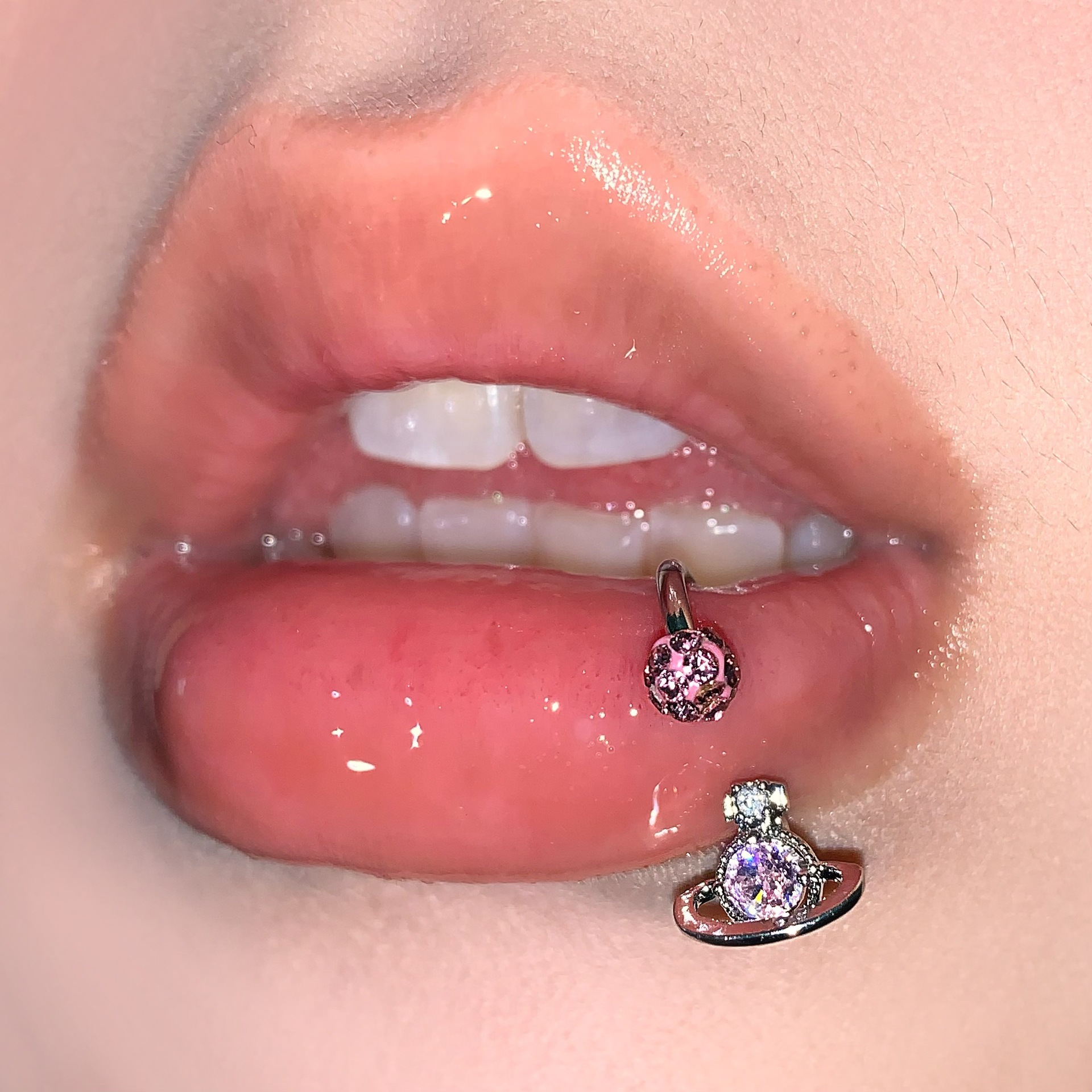 Labret stud lip piercing jewelry styling detail