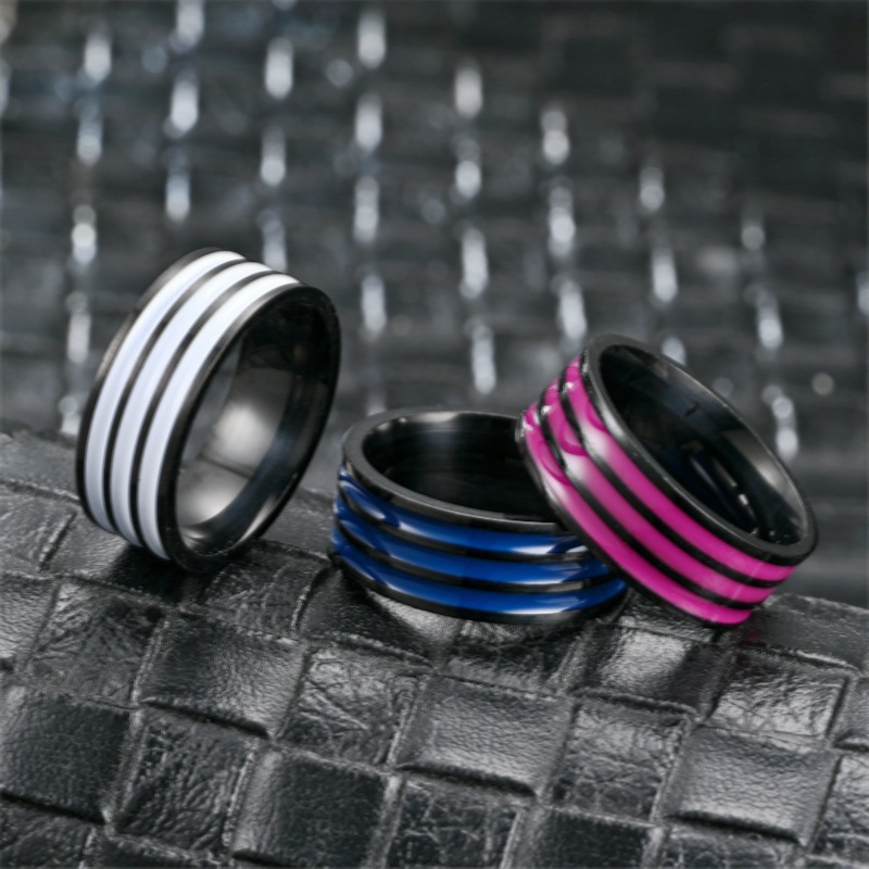 Retro Stripe Titanium Steel Enamel Rings