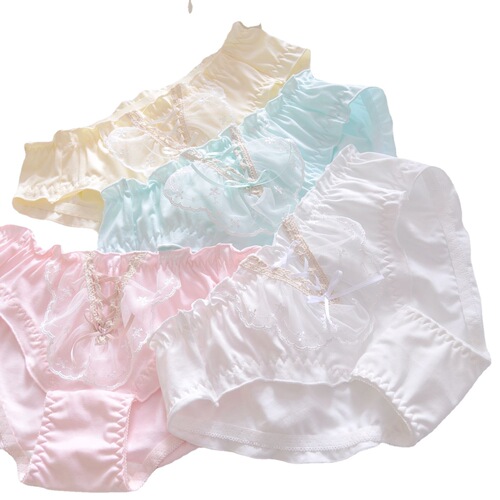 Japanese fresh pure cotton colored cotton lace lotus leaf princess student triangle girl cute ladies underwear